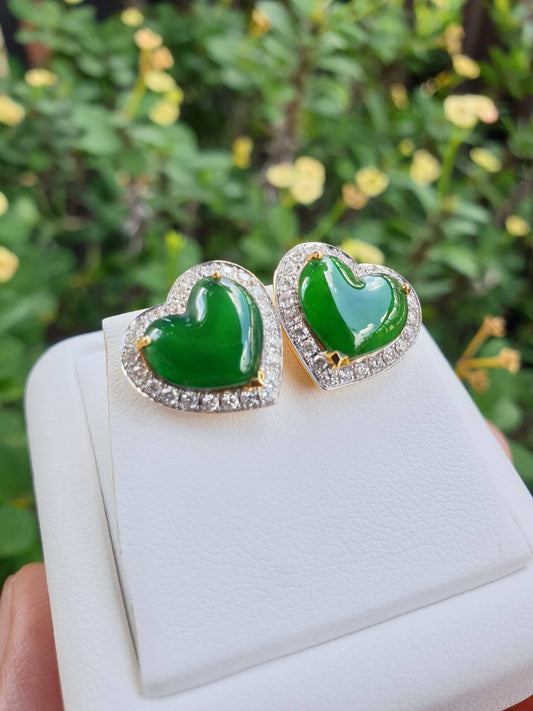 Jade Hearts Earrings – 18K Gold & Diamonds