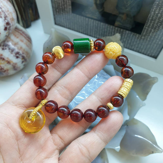 Cherry Amber & 24K Gold Charm Bracelet