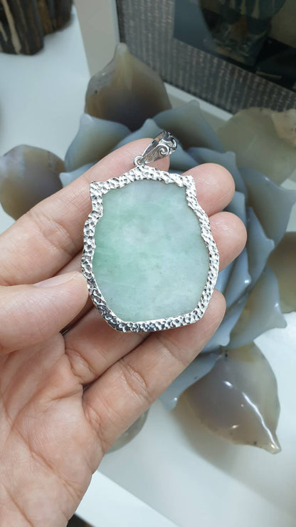 Nine-Tailed Fox Jade Pendant | Textured Sterling Silver | Authentic Type A Jadeite