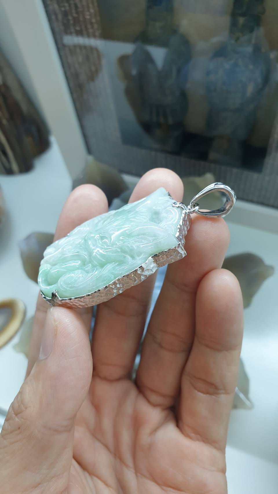 Nine-Tailed Fox Jade Pendant | Textured Sterling Silver | Authentic Type A Jadeite