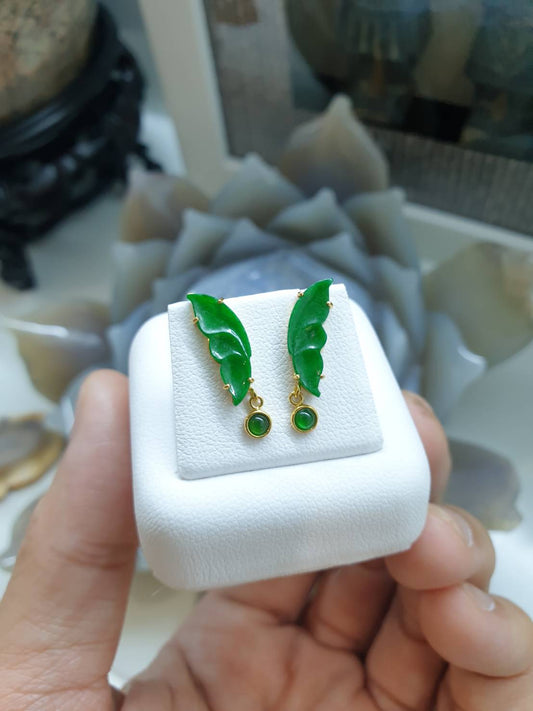 🦋 Jade Butterfly Wings Earrings | Solid 18K Gold | Type A Natural Jadeite