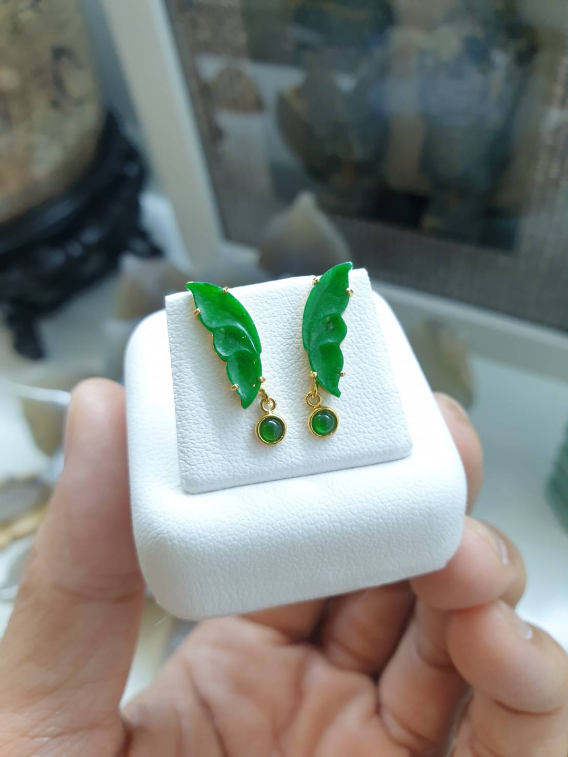 🦋 Jade Butterfly Wings Earrings | Solid 18K Gold | Type A Natural Jadeite