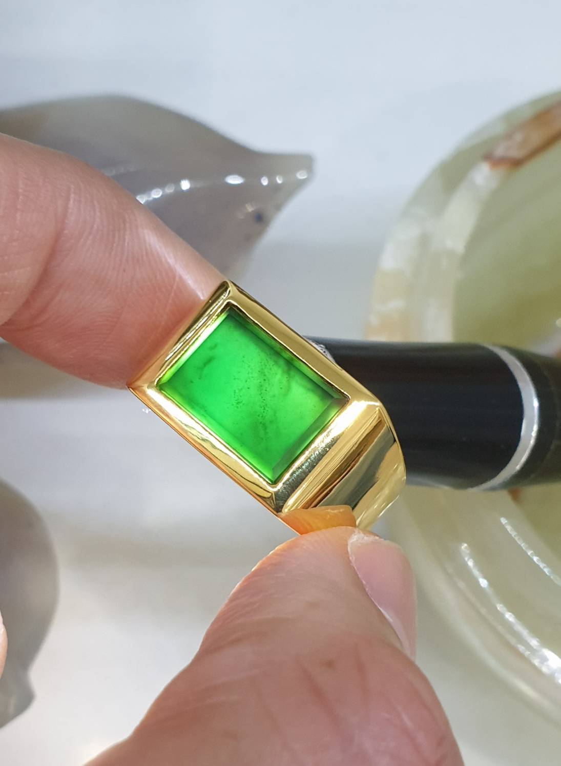 Gents Black Jade Ring (Size 11 US) | Solid 9K Gold | Type A Natural Jadeite