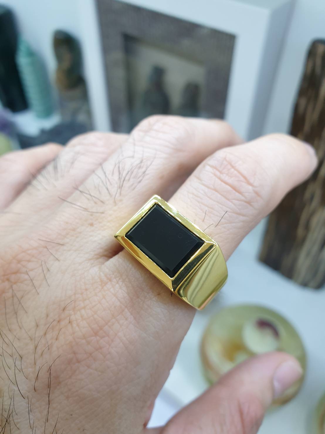 Gents Black Jade Ring (Size 11 US) | Solid 9K Gold | Type A Natural Jadeite