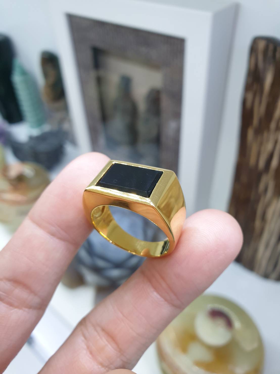 Gents Black Jade Ring (Size 11 US) | Solid 9K Gold | Type A Natural Jadeite