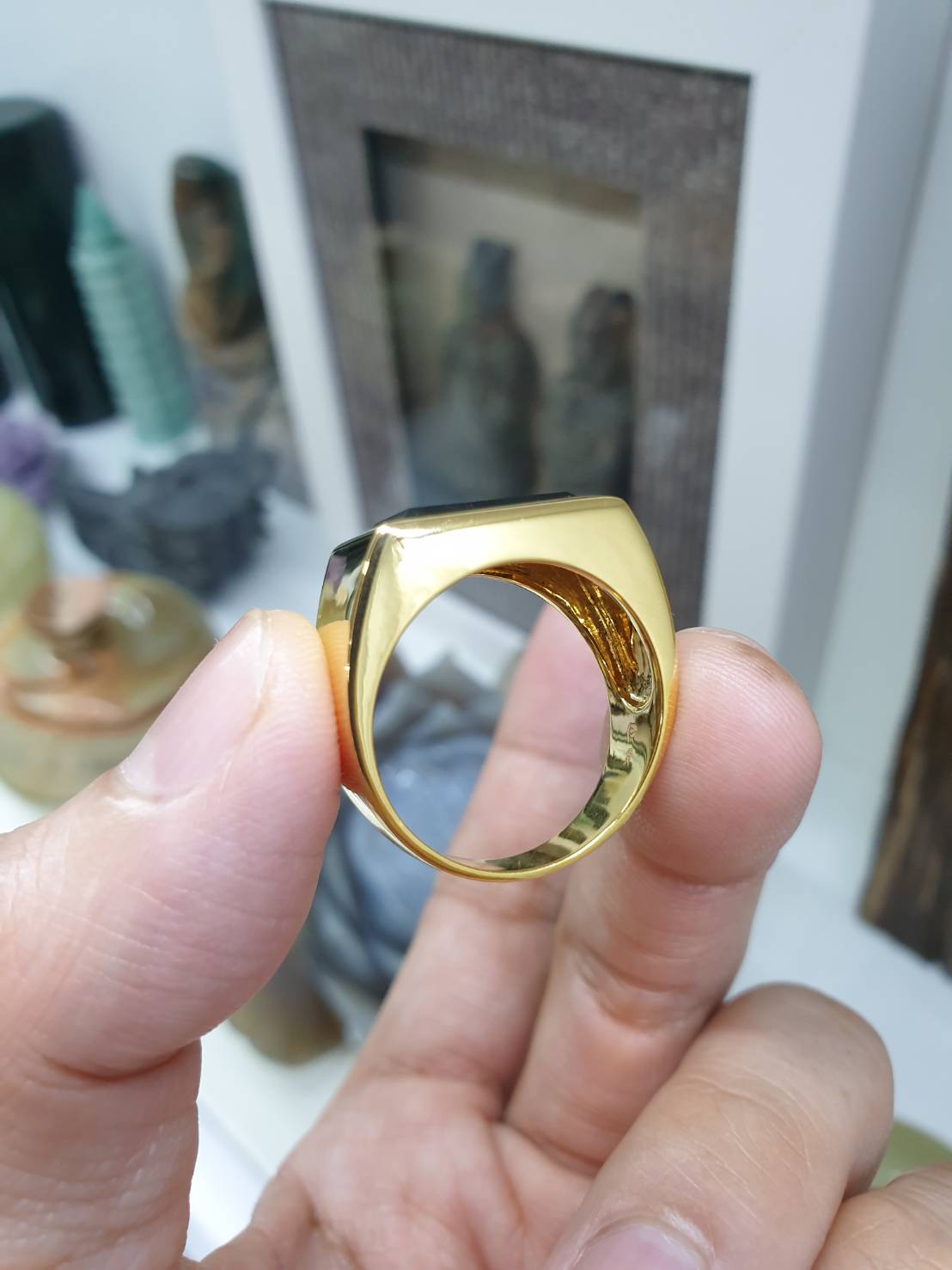 Gents Black Jade Ring (Size 11 US) | Solid 9K Gold | Type A Natural Jadeite