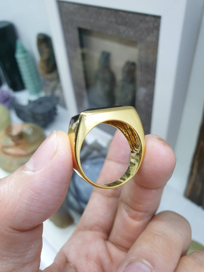 Gents Black Jade Ring (Size 11 US) | Solid 9K Gold | Type A Natural Jadeite