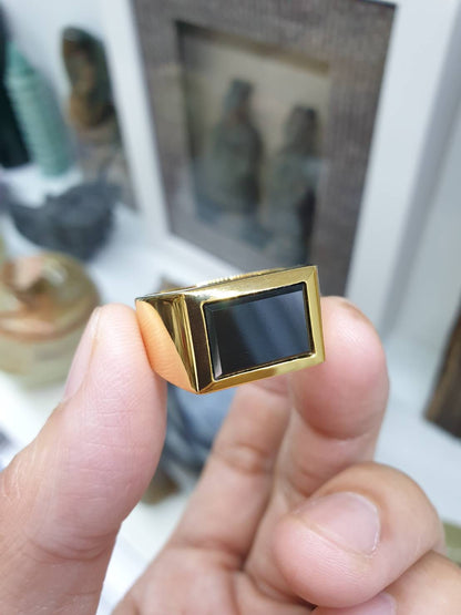 Gents Black Jade Ring (Size 11 US) | Solid 9K Gold | Type A Natural Jadeite