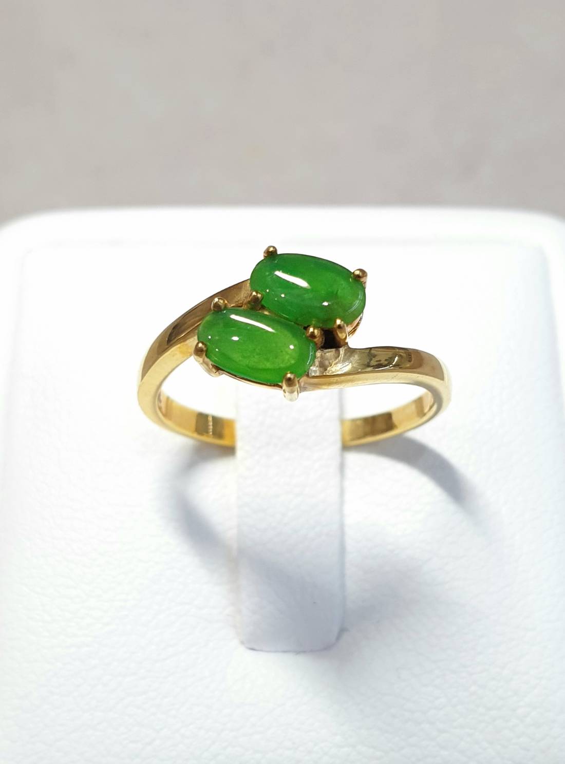 Vibrant Green Jade Twin Cabochon Lady’s Ring (Size 6 US) | Solid 14K Gold | Type A Natural Jadeite