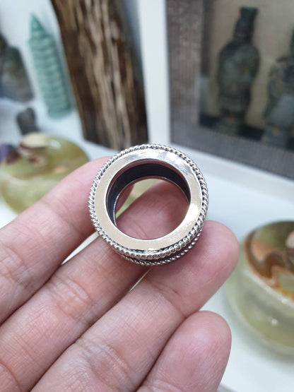 Black-Green Jade Archer’s Ring (S 9.75 US) | Sterling Silver | Type A Natural Jadeite