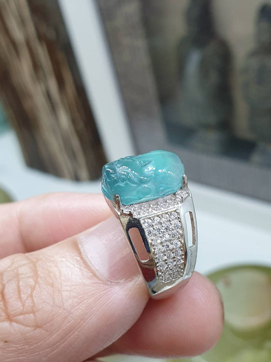 Icy Blue Jade Pixiu Ring (Free Size)| Wealth Magnet Feng Shui Jewelry
