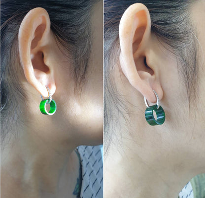 Jade Ring Hoop Earrings | Sterling Silver | Fei Cui Type A Natural Jadeite
