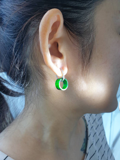 Jade Ring Hoop Earrings | Sterling Silver | Fei Cui Type A Natural Jadeite