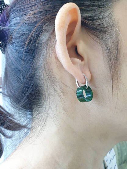 Jade Ring Hoop Earrings | Sterling Silver | Fei Cui Type A Natural Jadeite