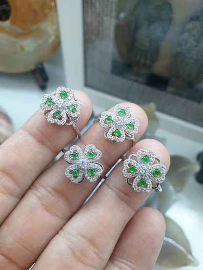 4-Leaf Clover Jade Spinning Ring | Sterling Silver | Type A Natural Jadeite
