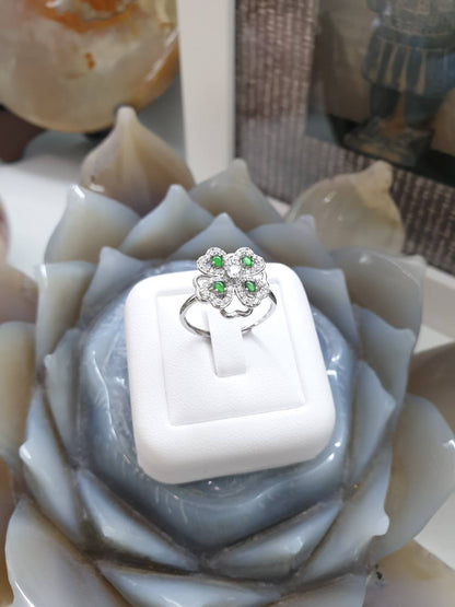 4-Leaf Clover Jade Spinning Ring | Sterling Silver | Type A Natural Jadeite
