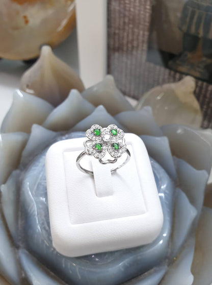 4-Leaf Clover Jade Spinning Ring | Sterling Silver | Type A Natural Jadeite