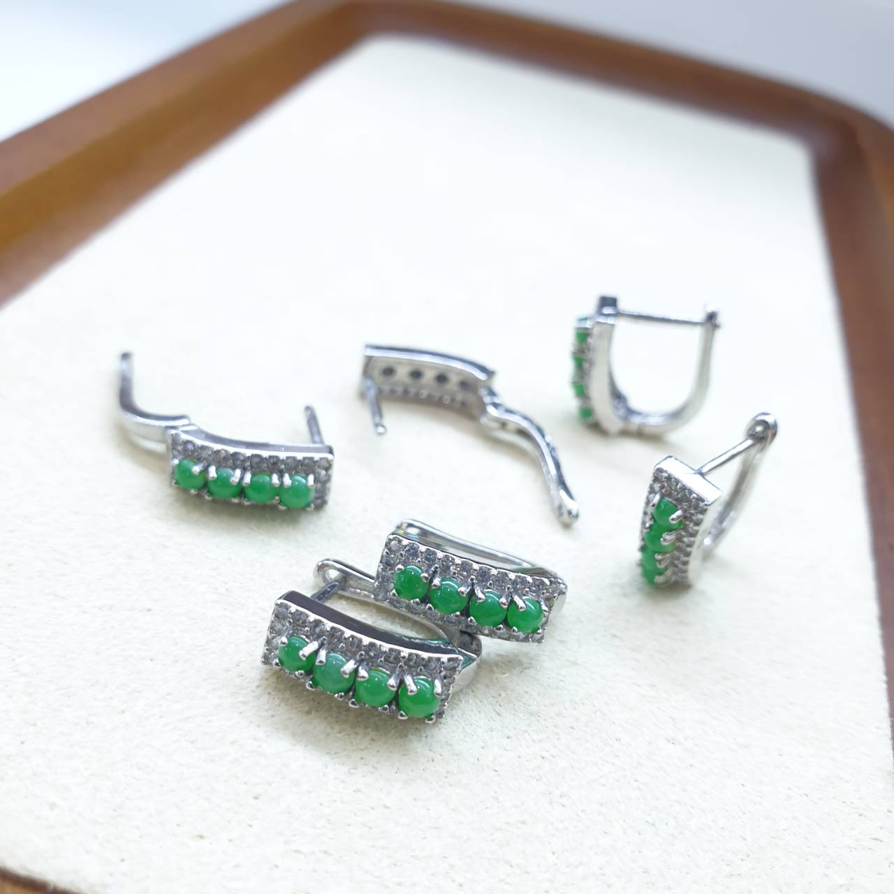 Imperial Green Jade Huggie Earrings | Sterling Silver | Type A Natural Jadeite