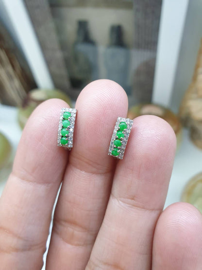 Imperial Green Jade Huggie Earrings | Sterling Silver | Type A Natural Jadeite