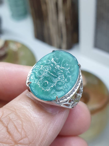 🐲 Icy Blue Jade Dragon Ring (Adjustable - Free Size) | Sterling Silver | Type A Natural Jadeite