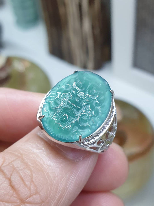 🐲 Icy Blue Jade Dragon Ring (Adjustable - Free Size) | Sterling Silver | Type A Natural Jadeite