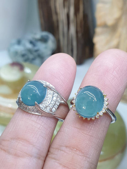 Icy Blue Jade Ring | Sterling Silver | Fei Cui Type A Natural Jadeite