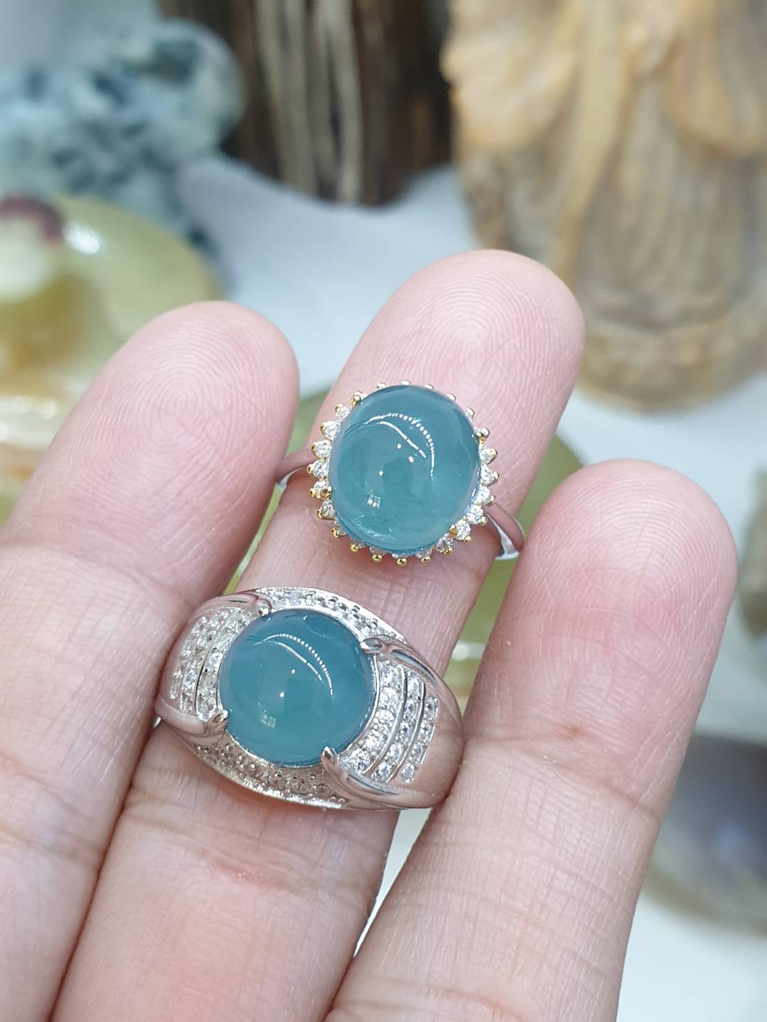 Icy Blue Jade Ring | Sterling Silver | Fei Cui Type A Natural Jadeite