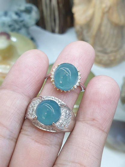 Icy Blue Jade Ring | Sterling Silver | Fei Cui Type A Natural Jadeite