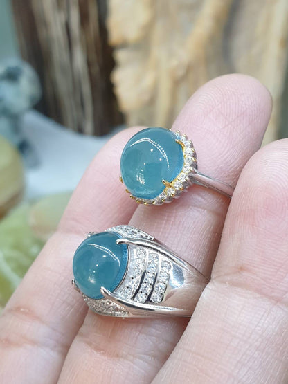 Icy Blue Jade Ring | Sterling Silver | Fei Cui Type A Natural Jadeite