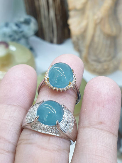 Icy Blue Jade Ring | Sterling Silver | Fei Cui Type A Natural Jadeite