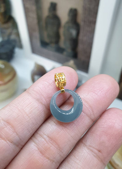 Icy Blue Jade Croissant Pendant | 18K Gold | Type A Natural Jadeite