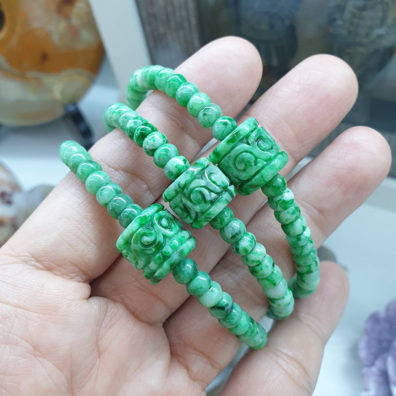 Wish-Fulfilling Jade Bracelet | Abacu Beads + Vintage Ru Yi Cylinder Bead | Type A Natural Jadeite