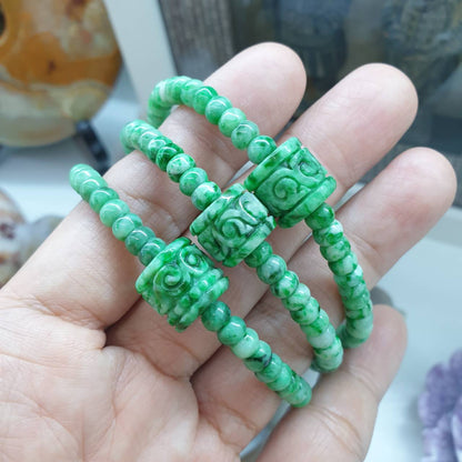 Wish-Fulfilling Jade Bracelet | Abacu Beads + Vintage Ru Yi Cylinder Bead | Type A Natural Jadeite