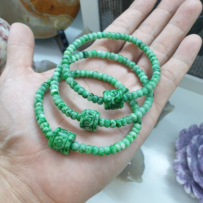 Wish-Fulfilling Jade Bracelet | Abacu Beads + Vintage Ru Yi Cylinder Bead | Type A Natural Jadeite