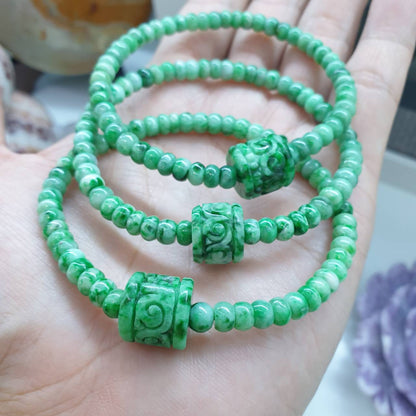Wish-Fulfilling Jade Bracelet | Abacu Beads + Vintage Ru Yi Cylinder Bead | Type A Natural Jadeite