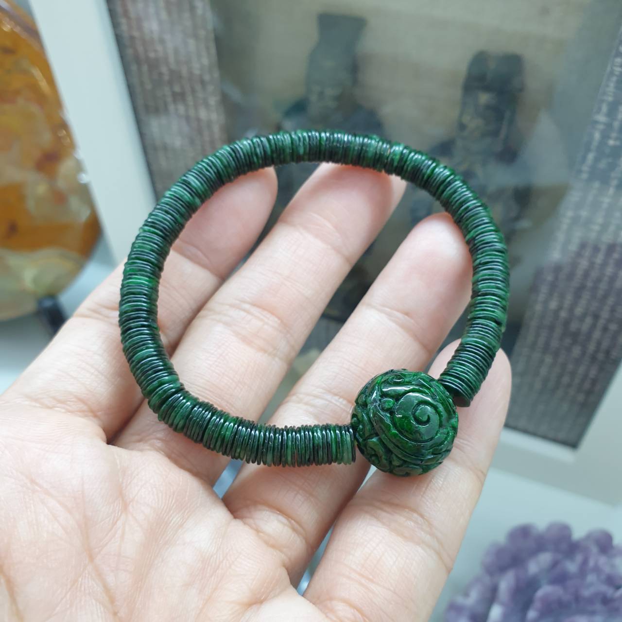 Wish-Fulfilling Jade Bracelet | Round Jade Ru Yi Bead Charm | Type A Natural Jadeite
