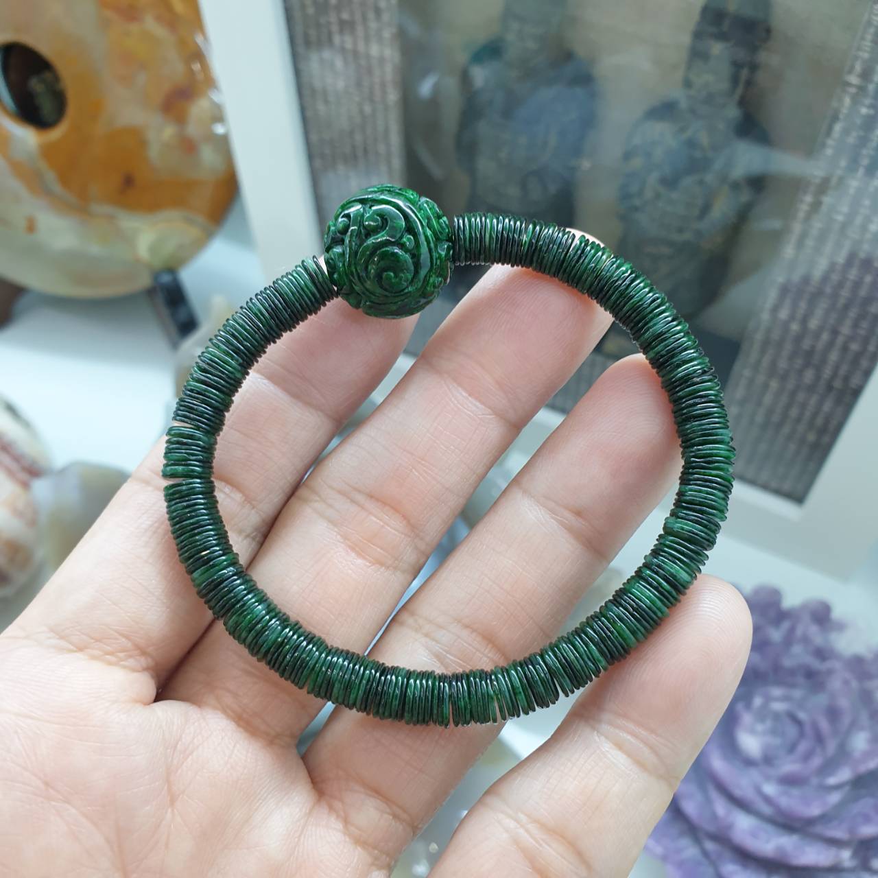 Wish-Fulfilling Jade Bracelet | Round Jade Ru Yi Bead Charm | Type A Natural Jadeite