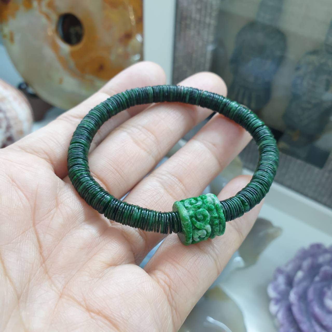 Wish-Fulfilling Jade Bracelet | Cylinder Ru Yi Bead Charm | Type A Natural Jadeite