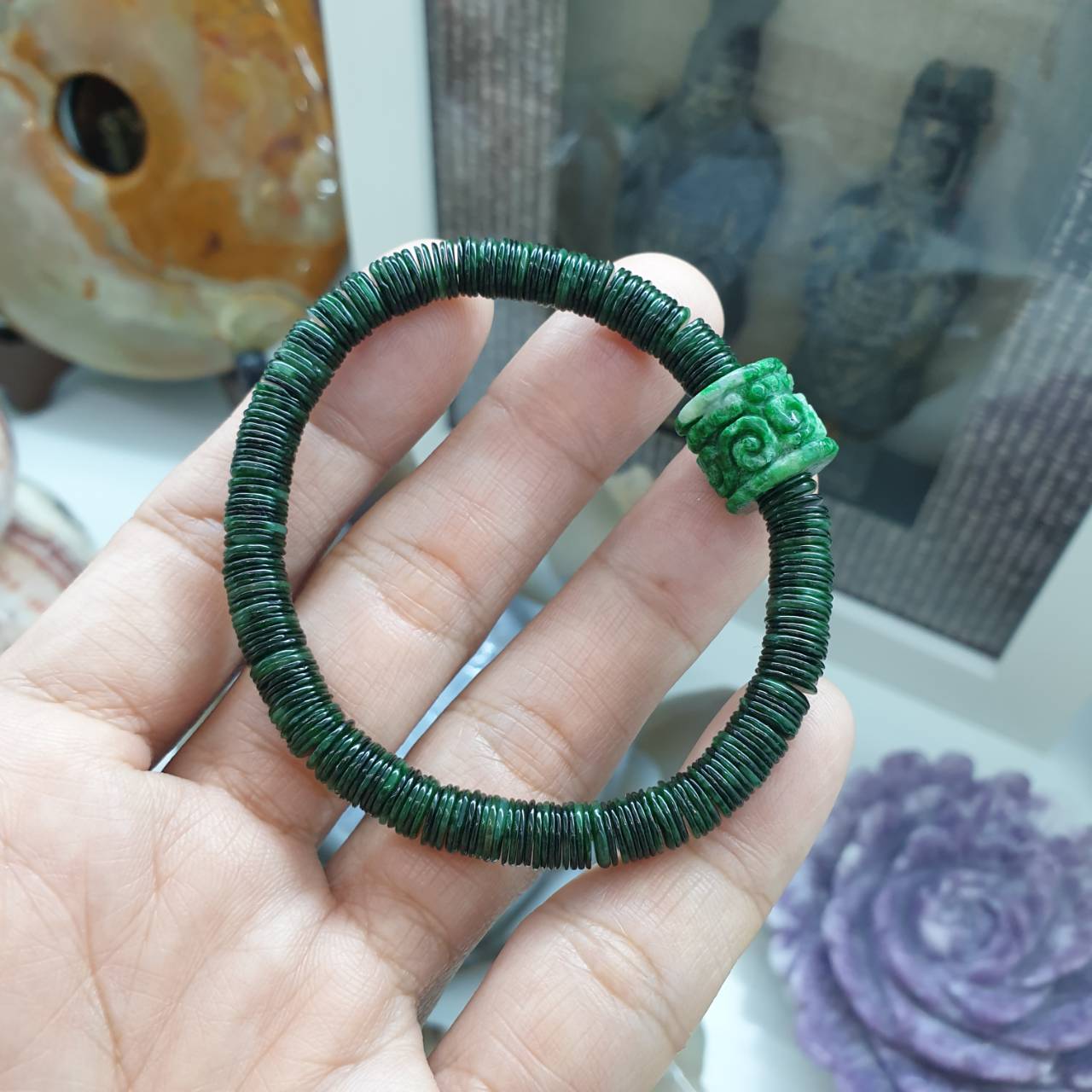 Wish-Fulfilling Jade Bracelet | Cylinder Ru Yi Bead Charm | Type A Natural Jadeite