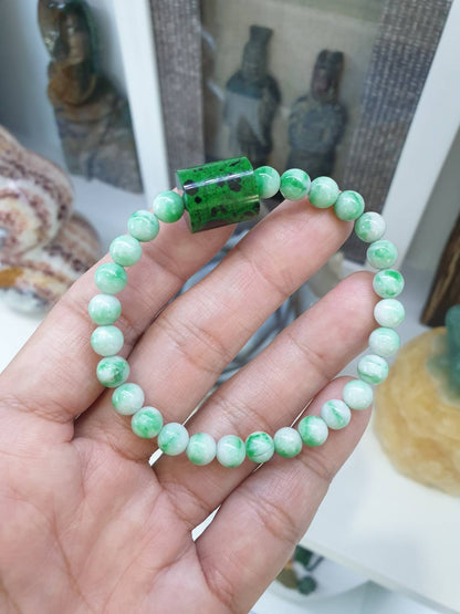 Moss in Snow Jade Bracelet with Mawsitsit | Fei Cui Type Natural Jadeite & Mawsitsit