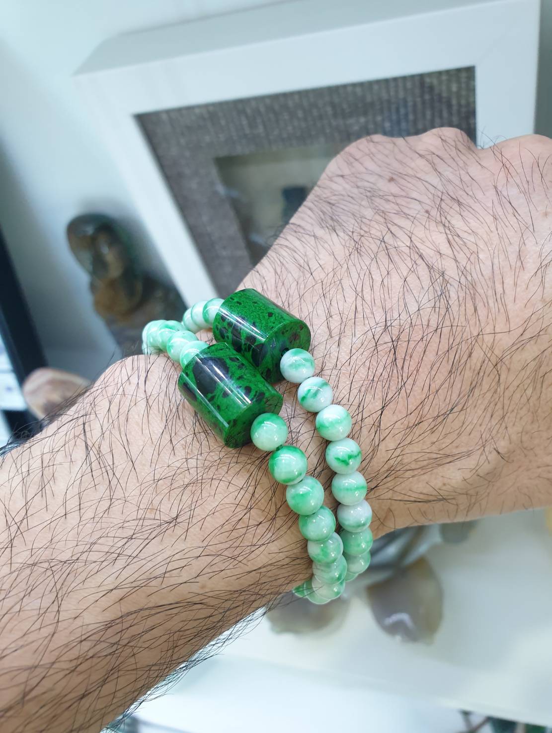 Moss in Snow Jade Bracelet with Mawsitsit | Fei Cui Type Natural Jadeite & Mawsitsit