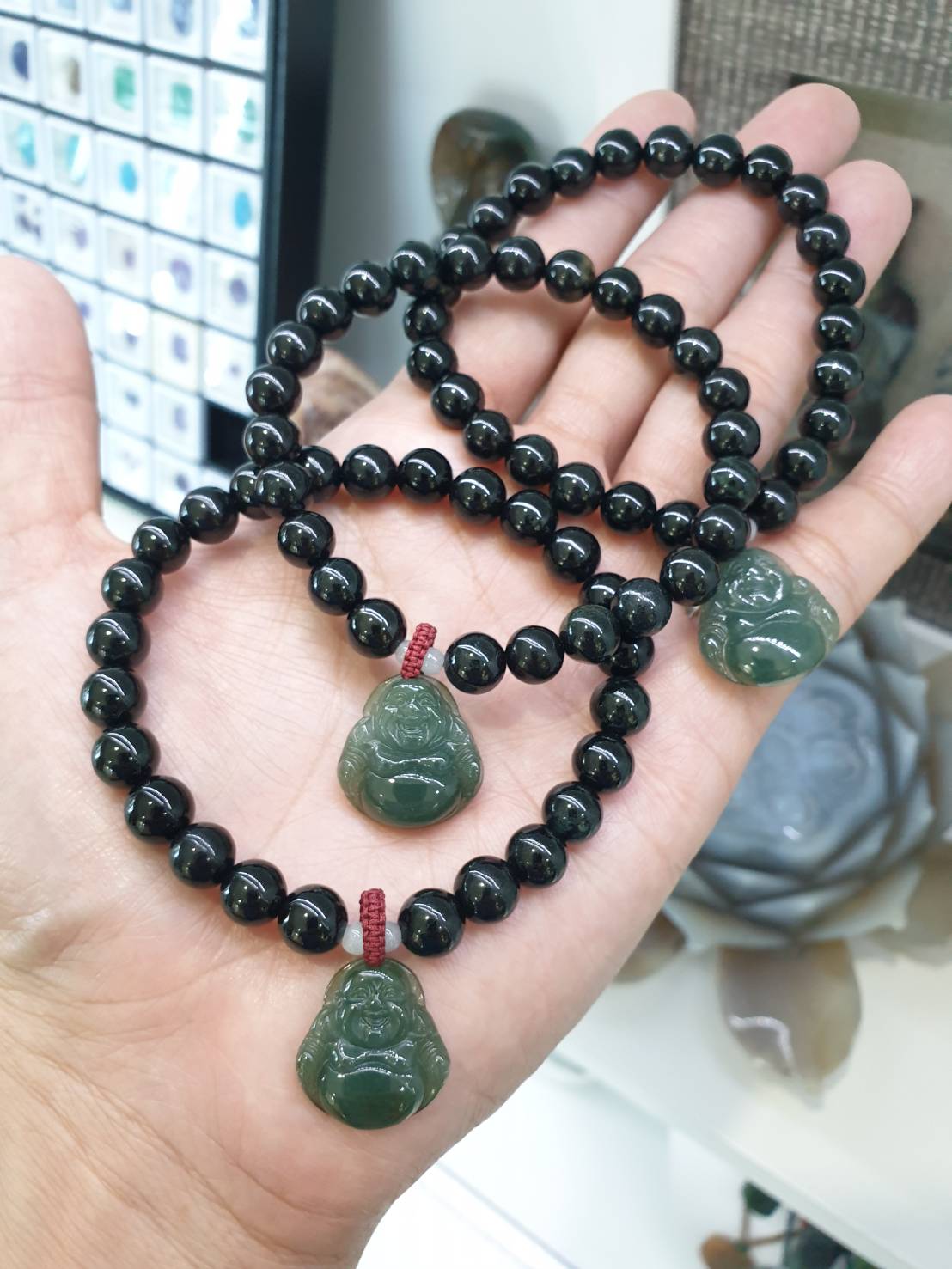 Black Jade Bracelet with Happy Buddha Charm | Original Type A Jade | Good Fortune Wrist Candy