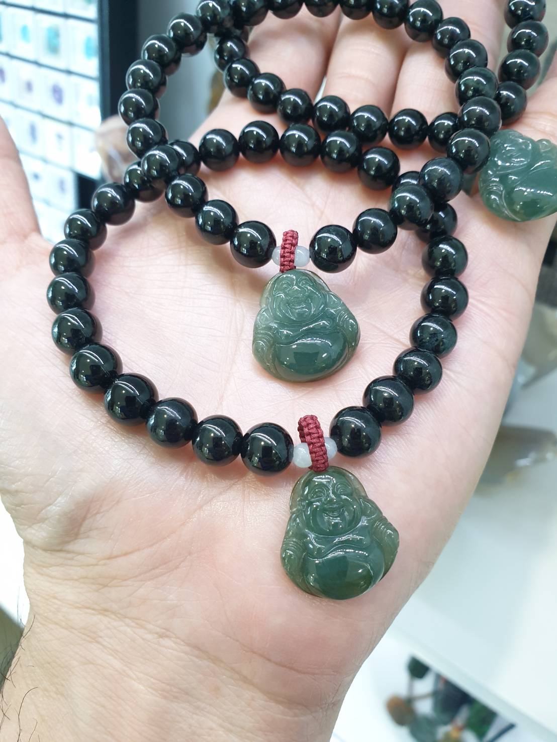 Black Jade Bracelet with Happy Buddha Charm | Original Type A Jade | Good Fortune Wrist Candy