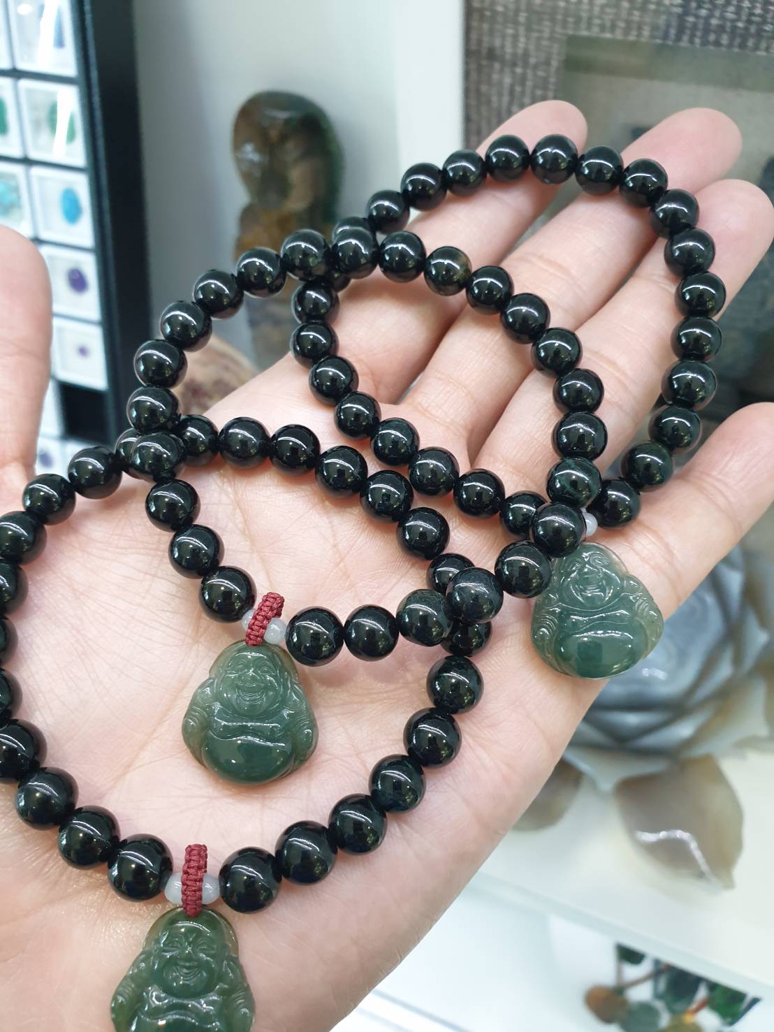 Black Jade Bracelet with Happy Buddha Charm | Original Type A Jade | Good Fortune Wrist Candy
