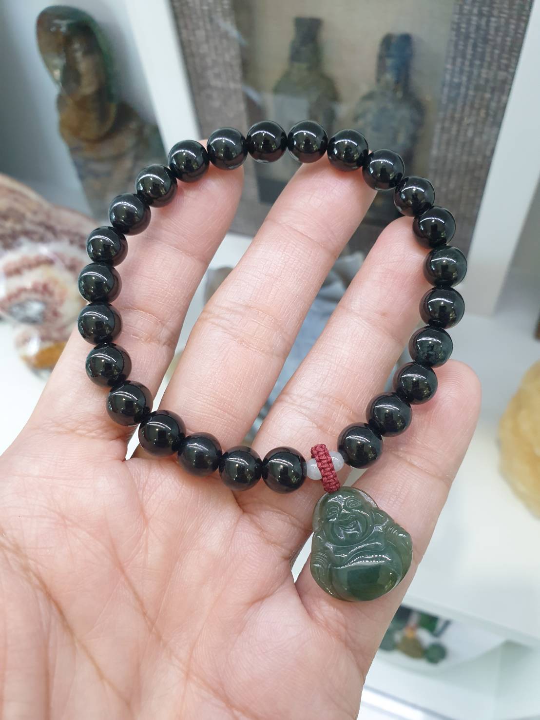 Black Jade Bracelet with Happy Buddha Charm | Original Type A Jade | Good Fortune Wrist Candy