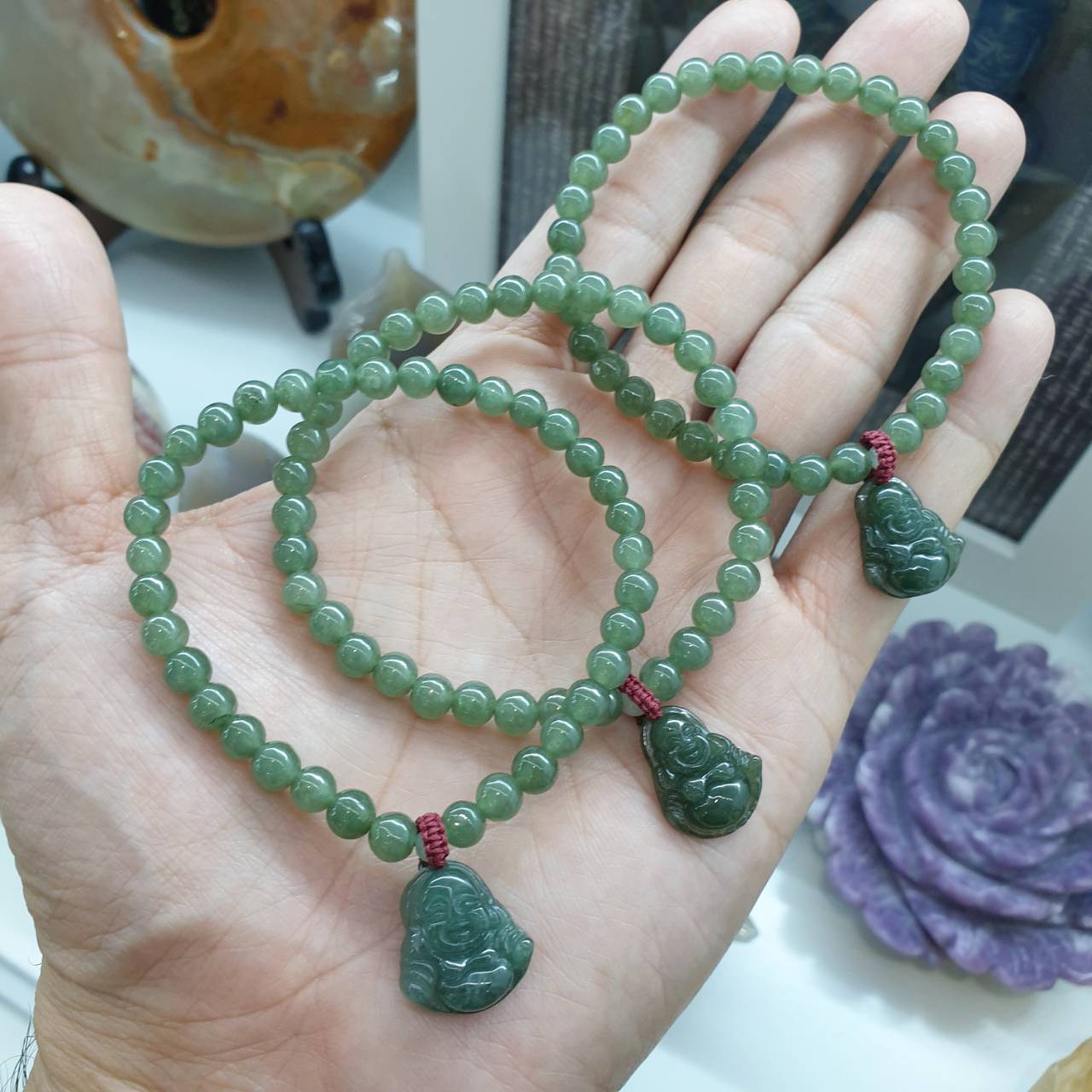 Jade Happy Buddha Charm Bracelet | Wealth & Happiness Wrist Candy | Original Type A Jadeite