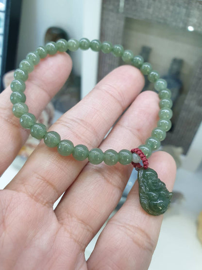 Jade Happy Buddha Charm Bracelet | Wealth & Happiness Wrist Candy | Original Type A Jadeite