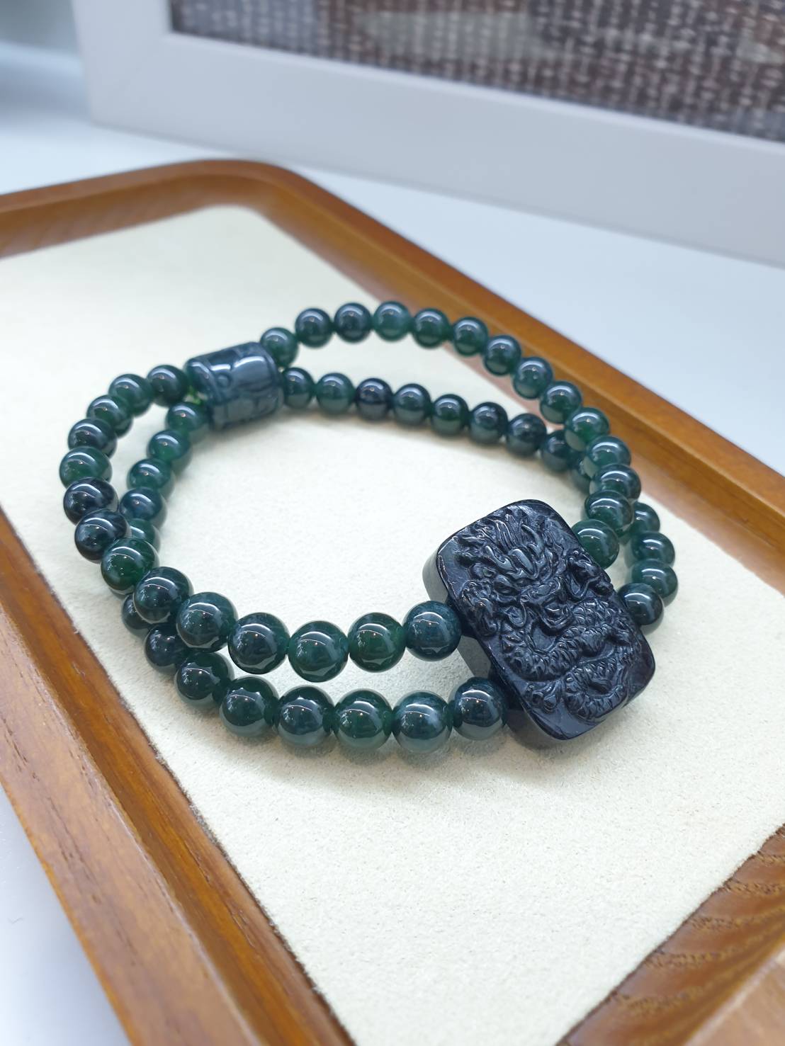 🐲 Jade Dragon Bracelet | Black and Blue Natural Jadeite