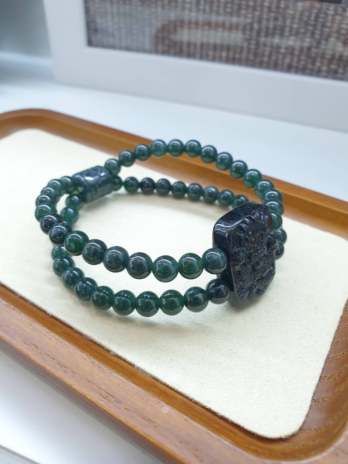 🐲 Jade Dragon Bracelet | Black and Blue Natural Jadeite