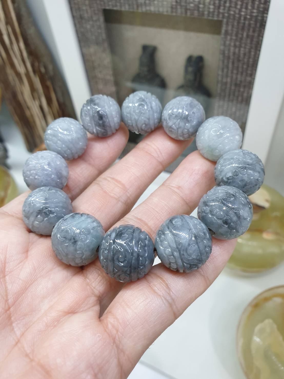 Gray Jade Ru Yi Beads Bracelet | His or Hers Original Jadeite Wrist Candy
